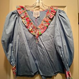 Alden Adair Women's Blue Blouse with Floral Detail